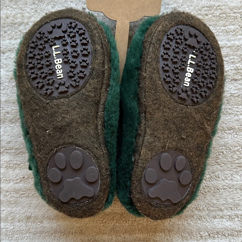 NWT L.L. Bean Toddler Animal Paws Slippers Maine Moose Green Brown  Size 9-10